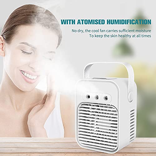 Aire Acondicionado Portátil, Mini Enfriador de Aire Evaporativo con USB, Ventilador, Humidificador, 3 Velocidadesre Climatizador Evaporativo con Luz Nocturna Bajo Ruido para Hogar Oficina Viajes