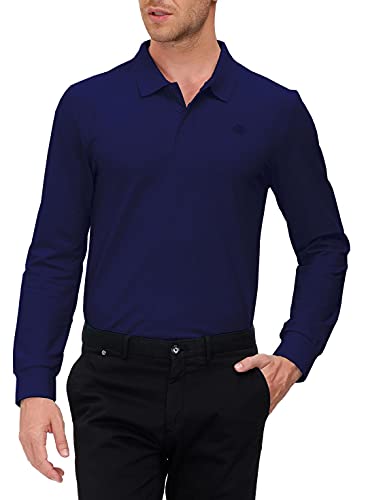 AjezMax Hombre Polo de Manga Larga Algodón Negocio Trabajo Camisa Invierno Tops Azul Joya X-Large