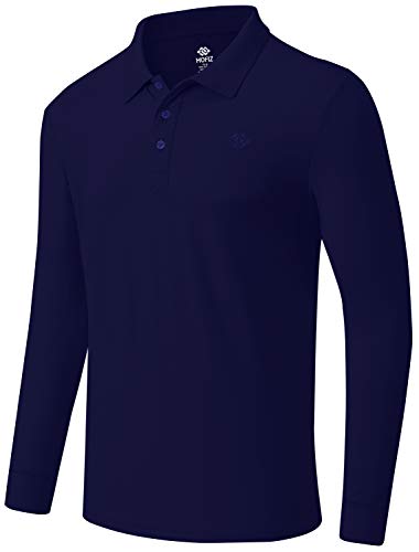 AjezMax Hombre Polo de Manga Larga Algodón Negocio Trabajo Camisa Invierno Tops Azul Joya X-Large