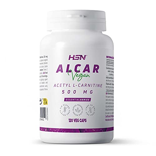 ALCAR de HSN | 120 Cápsulas Vegetales 1000 mg de Acetil L Carnitina por Dosis Diaria | Suministro 2 Meses | Con Vitamina B5 y B6 | No-GMO, Vegano, Sin Gluten