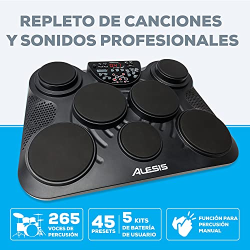 Alesis CompactKit 7 - Batería Electrónica de Sobremesa de 7 Pads Sensibles a la Velocidad, 265 Sonidos y Melodías de Percusión, Salida USB-MIDI, Pedales y Baquetas incluidas