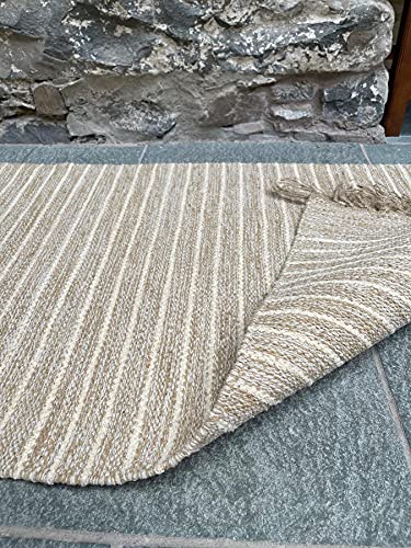 Alfombra, algodón y yute natural, 70 x 130 cm, diseño de rayas, color beige y crema, de Second Nature