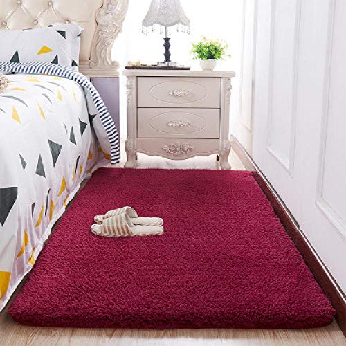 Alfombra Esponjosa NóRdica para Dormitorio Sala De Estar De Gran TamañO Apartadera Suave Antideslizante Alfombras para NiñOs para HabitacióN-Vino Tinto 70x120cm