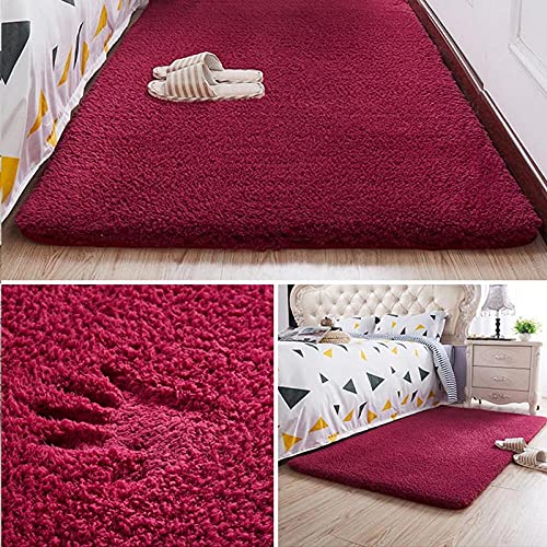 Alfombra Esponjosa NóRdica para Dormitorio Sala De Estar De Gran TamañO Apartadera Suave Antideslizante Alfombras para NiñOs para HabitacióN-Vino Tinto 70x120cm