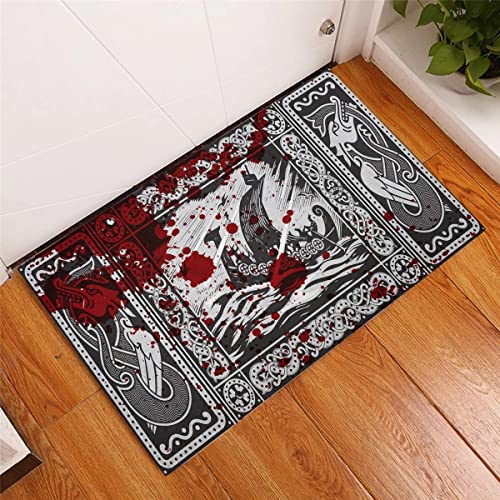 Alfombra Puerta Antideslizante Felpudo con Estampado Sangre Drakkar Celta Vikingo 3D Felpudo Antideslizante para Puerta Alfombrillas Decorativas para Porche Regalos decoración hogar