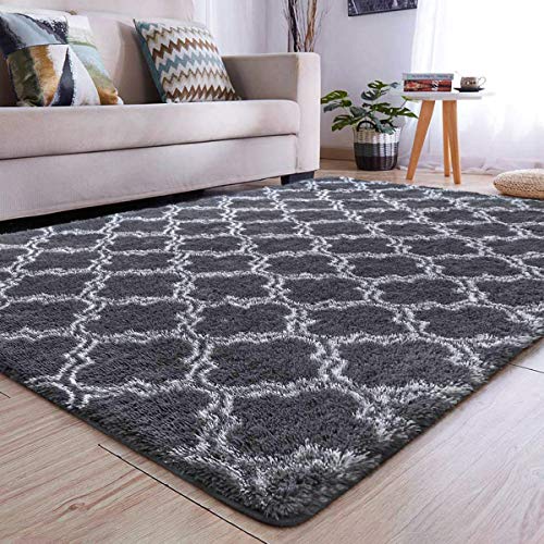 Alfombras Salon Grandes Alfombra Rectángulo Shaggy para Salón habitación de los Niños Dormitorio Modernas Alfombra Pelo Adecuado para Salón Dormitorio(Gris, 160*200cm)