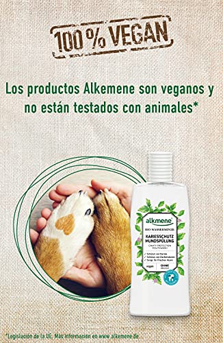 alkmene Enjuague bucal con agua de menta orgánica - Proteccion 6 veces mayor contra la caries y el sarro - Sin alcohol, siliconas, parabenos, PEGs, SLS ni SLES - 3x 500 ml