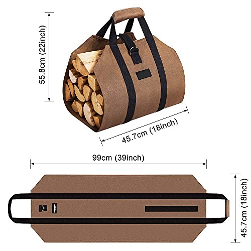 Amagabeli Lona bolsa de registro de chimenea Hogar 99x45,7cm Bolsa de almacenamiento deleña titular de registro Gran capacidad con asas Portador de madera contra incendios Bolsa de transporte