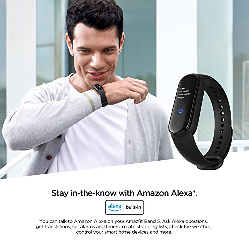 Amazfit Band 5 Smartwatch Tracker Fitness Reloj Inteligente Deporte Duración de la batería de 15 días Oxigeno en Sangre Ritmo cardiaco Monitoreo del Sueño Voz Soporta con Alexa Negro