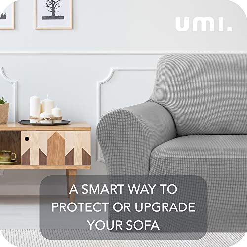 Amazon Brand - Umi Fundas para Sofa Fundas de Sofa Ajustables 4 Plazas Elasticas Anti Gatos Funda Protectora para Salon Gris Claro