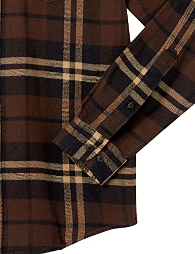 Amazon Essentials - Camisa de franela a cuadros de manga larga y ajuste regular para hombre, Marrón (Brown Plaid), US L (EU L)