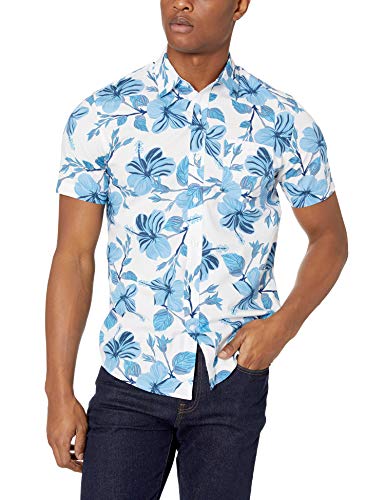 Amazon Essentials - Camisa de manga corta y corte entallado con estampado para hombre, Large Floral, US S (EU S)