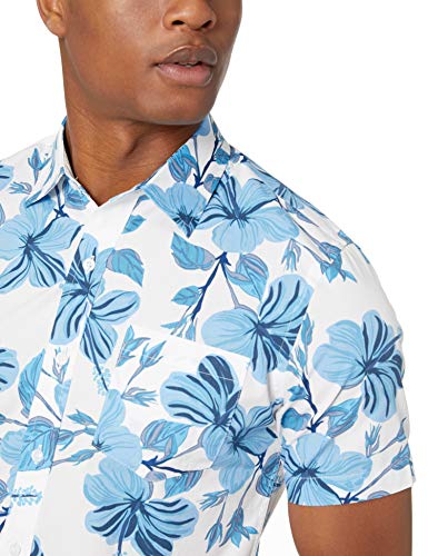 Amazon Essentials - Camisa de manga corta y corte entallado con estampado para hombre, Large Floral, US S (EU S)