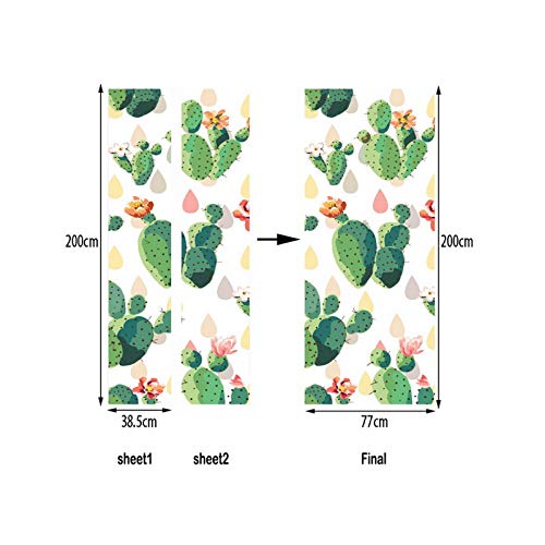 A.Monamour Pegatinas Decorativas de Puerta Autoadhesivo 3D Acuarela Cactus Flor Cactus Suculento Fondo De Gota De Agua Vinilo para Puertas Mural PVC Pegatinas de Pared Foto Poster 77 x 200 cm