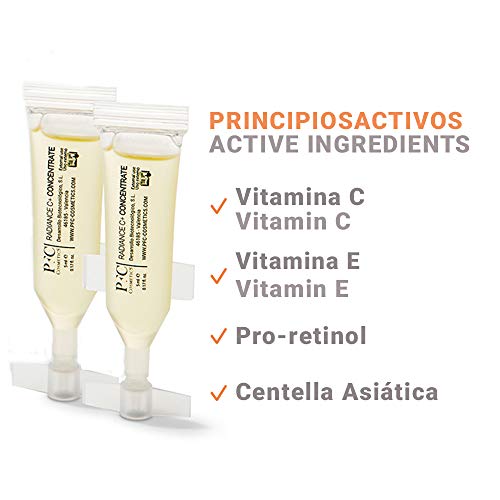 Ampollas para Cuidado de Piel y Cara, Facial Radiance C+ Concentrate 10 unidades de 5ml Concentrado de Vitaminas C+ Estabilizada 10% E A Combinación de Activos Pro-Retinol y Centella Asiática