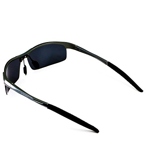 ANDOILT Gafas de Sol Polarizadas para Hombre Deportivas Protección UV Súper Ligero Al-Mg Marco De Metal Gris Marco Gris Lente