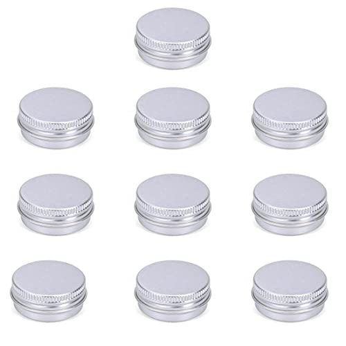 Androxeda 10 pcs Latas de Aluminio Vacías Contenedor de Cosméticos Redondo Tarros Vacíos Pequeños Bote Cierre Roscado para Crema Bálsamo Labial Aceite Viajes Almacenamiento Vela Jabon 15ml