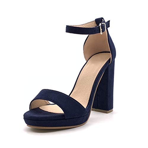 Angkorly - Zapatillas Moda Tacón escarpín Sandalias Abierto La Noche Matrimonio Ceremonia Mujer básica  Tacón Ancho Alto 12 CM - Azul Marino 4 W05-6 T 39