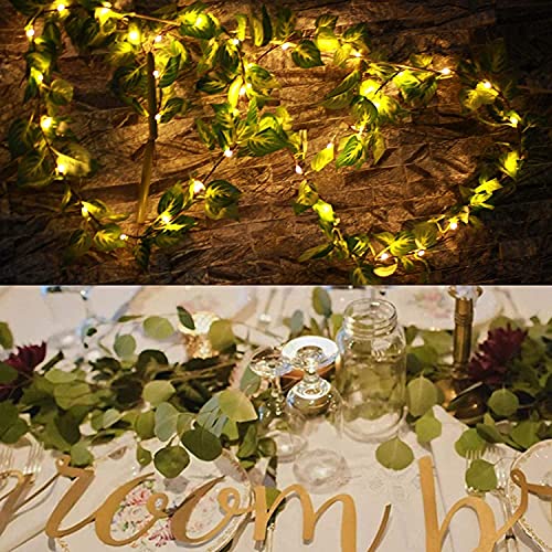 ANGMLN Guirnalda de Hiedra Artificial 3M Guirnalda Vines con 30 Luces LED, Cadena de Luz con Hojas Verdes, Funciona con Pilas (Incluidas) para casa, jardín, boda, decoración de pared