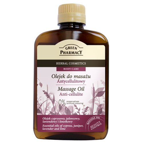 Anti-Cellulite Massage Oil - Helps Reduce Cellulite by Encouraging Lymph Flow - Essential Oils of Juniper, Lavender, Cypress, Lime and Almond - 200ml by Green Pharmacy Cosmetics