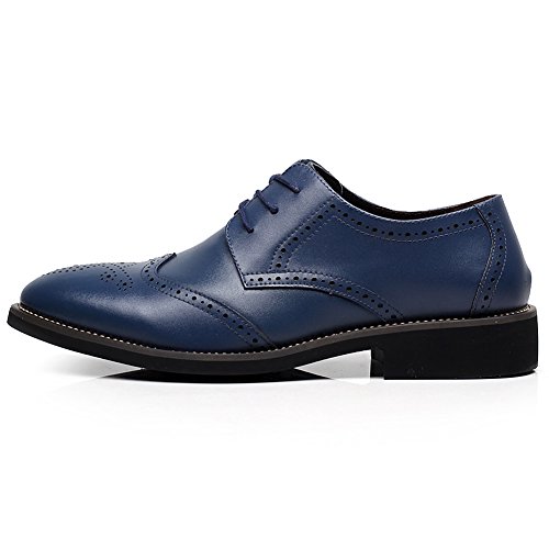 ANUFER Hombres Inteligente Punta Puntiaguda Zapatos de Vestir con Cordones Formal Negocios Boda Brogues Azul Marino P110 EU42