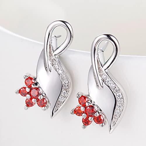 Aotiwe Pendientes Aro Plata Mujer, Joyas Tous Mujer Hojas Plata Blanco Oro Plateado con Rojo Ronda Zirconia Cúbica