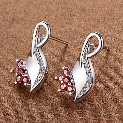 Aotiwe Pendientes Aro Plata Mujer, Joyas Tous Mujer Hojas Plata Blanco Oro Plateado con Rojo Ronda Zirconia Cúbica