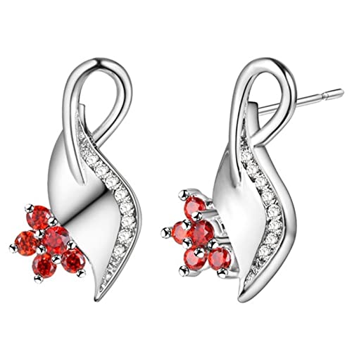 Aotiwe Pendientes Aro Plata Mujer, Joyas Tous Mujer Hojas Plata Blanco Oro Plateado con Rojo Ronda Zirconia Cúbica