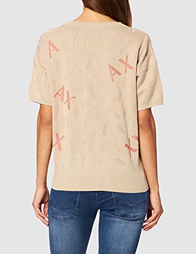 Armani Exchange Short Sleeved V Neck Pullover, All Over Logo Jacquard Sudadera, Pure Cashmere, L para Mujer