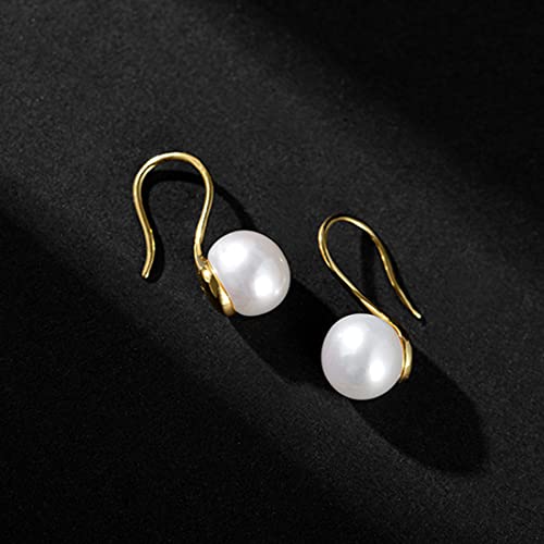 Aro de plata de ley 925 escogido a mano AAA + calidad 7,5-8 mm pendientes colgantes de perlas blancas de agua dulce para mujeres y niñas