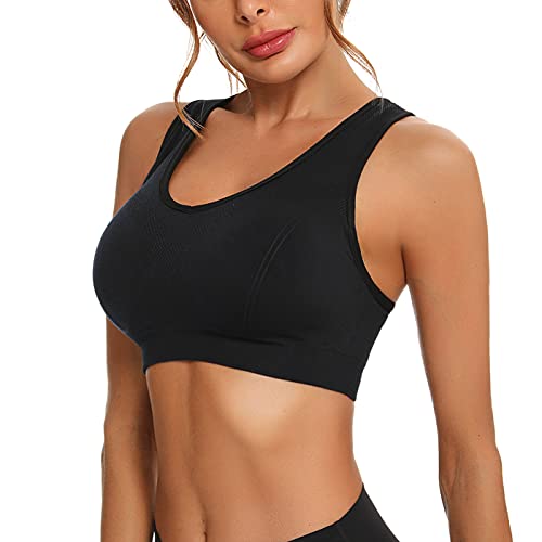 Aseniza Sujetador Deportivo Mujer con Relleno Extraíble Sin Costuras de Alto Impacto, Top Deportivo Push up Mujer Fitness de para Yoga Gimnasio,1&2 Pack (Negro*2,XXL