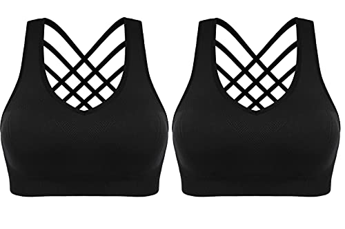 Aseniza Sujetador Deportivo Mujer con Relleno Extraíble Sin Costuras de Alto Impacto, Top Deportivo Push up Mujer Fitness de para Yoga Gimnasio,1&2 Pack (Negro*2,XXL