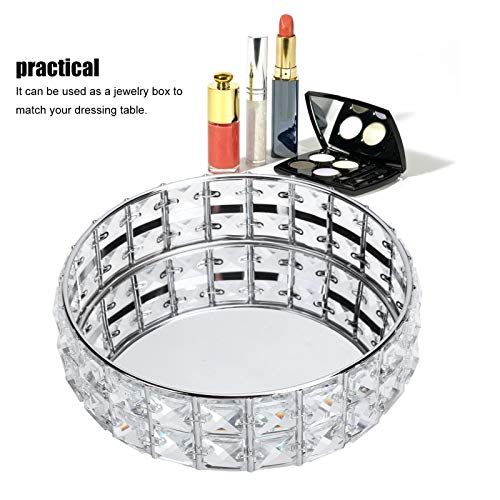 Asixxsix Bandeja de Cristal, Forma Redonda Bandeja de Cristal Plateada Placa de Almacenamiento Base de Espejo Organizador de cosméticos Tocador Bandeja de Perfume Bandeja Decorativa con Espejo