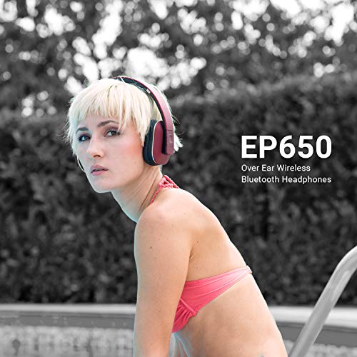 August EP650–Auriculares Bluetooth Inalámbrico–Auriculares Diadema Casco Plegable-Sonido Estéreo Bass Rich-Auriculares Orejeras Cómodas con NFC y aptX,Color Rojo