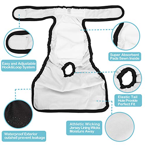 Avont 3 Packs - Pañales Lavables para Perras, Reutizables y Duraderos para Perros Hembra, Female Dog Diapers Altamente Absorbentes -L, 18"-24" Cintura, Negro