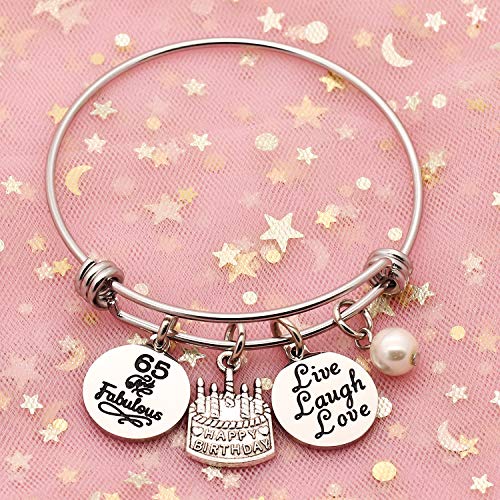 Awyuan 13 16 18 21 30 40 50 60 65 años de Edad Regalos de cumpleaños para Mujeres niñas Pulsera Brazalete Ajustable de Acero Inoxidable joyería (65 años de Edad)