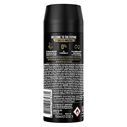 Axe Desodorante en spray dorado sin sales de aluminio, 150 ml, 3 unidades (3 x 150 ml)