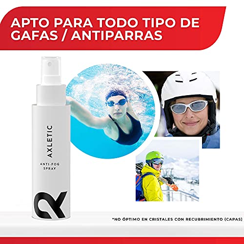 Axletic Spray Antivaho Gafas Natación, Buceo, Esquí, Mascarilla - Spray Limpia Gafas Antivaho - Limpiador Gafas Antivaho, Alternativa Práctica a Gamuza Antivaho Gafas y Toallitas Antivaho Gafas, 100ml