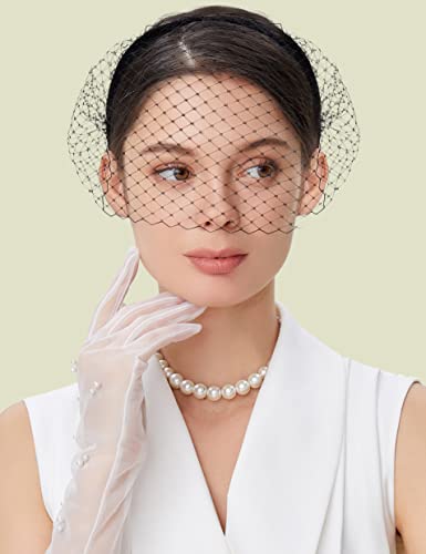 BABEYOND Diadema elegante para mujer, con redecilla de los años 20, accesorio ideal para bodas, cócteles, fiestas, celebraciones místicas, Halloween y carnaval, en color negro