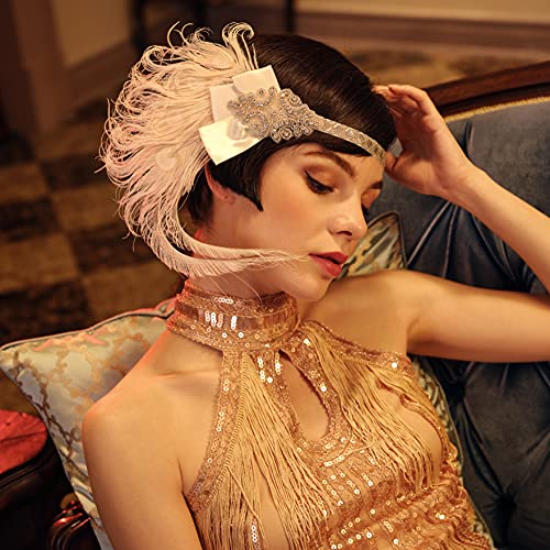 BABEYOND - Diadema para mujer con plumas de pavo real, estilo años 20, inspirada en Gran Gatsby, accesorio, estilo 1