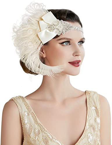 BABEYOND - Diadema para mujer con plumas de pavo real, estilo años 20, inspirada en Gran Gatsby, accesorio, estilo 1