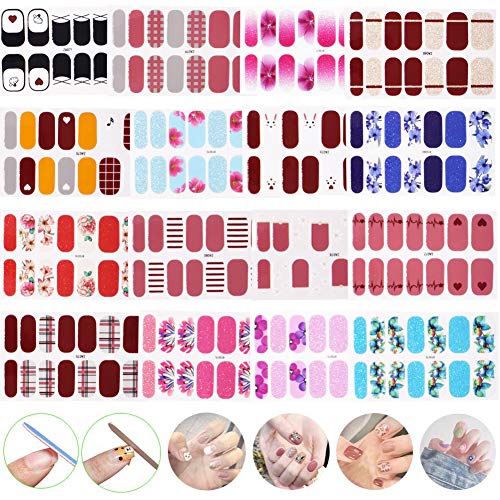 Babioms 16 Sheets Full Wraps Nail Polish Stickers, 3D Self-Adhesive Nail Art Decals Strips Manicure Kits Nail Designs Art Decal Strip Nail Decals for Women Girls Kids DIY Decoration