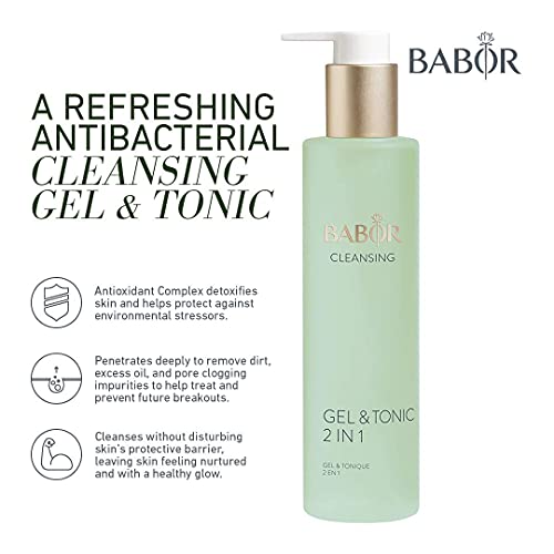 BABOR CLEANSING Gel & Tonic 2 en 1 para pieles grasas y con imperfecciones, Gel limpiador antibacteriano y tónico en uno, Fórmula vegana, 1 x 200 ml