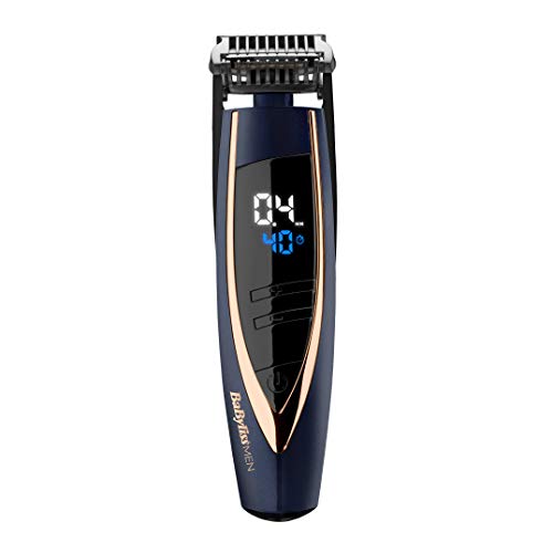 BaByliss MEN E879E Barbero I-Stubble - Maquina recortadora de barba, Con/Sin cable, 40 min autonomía, Cuchillas Acero Inox 34mm, 24 longitudes de 0,4-5mm, Cabezal Pivotante, Pantalla LED