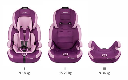 BABYLON silla coche Star ISOFIX. Silla coche bebe para Niños 9-36 kg. Silla coche grupo 1-2-3 isofix. Silla bebe coche ECE R44 / 04 Púrpura