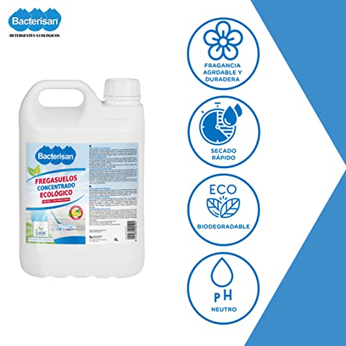 BACTERISAN Fregasuelos Concentrado y Perfumado Ecológico 5L, Aroma Cítrico, Producto ECOLABEL