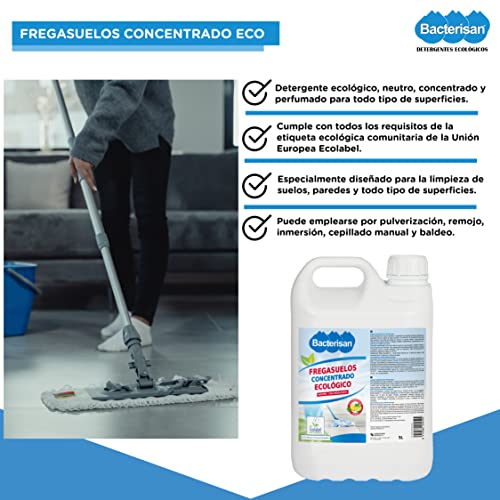 BACTERISAN Fregasuelos Concentrado y Perfumado Ecológico 5L, Aroma Cítrico, Producto ECOLABEL