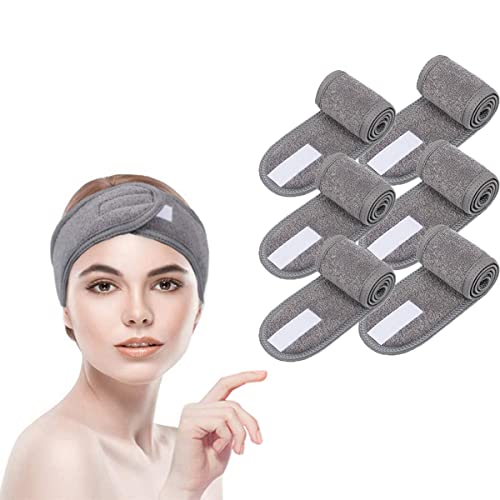 BangShou 6 Piezas Diadema de Maquillaje Cosméticos Cinta Rizo, Ajustable Pelo Banda para Maquillaje (Gris)