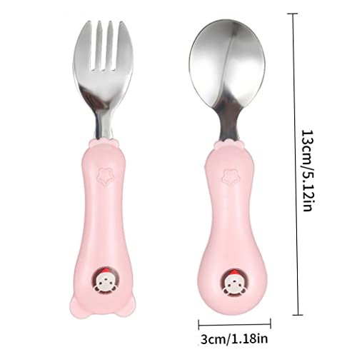 Baobiutin Cuchara De Bebé Conjunto De Tenedor Oso De Dibujos Animados Acero Inoxidable Comer Utensilios Accesorios De Cubiertos 2 Unids Rosa, Recién Nacidos Suministros