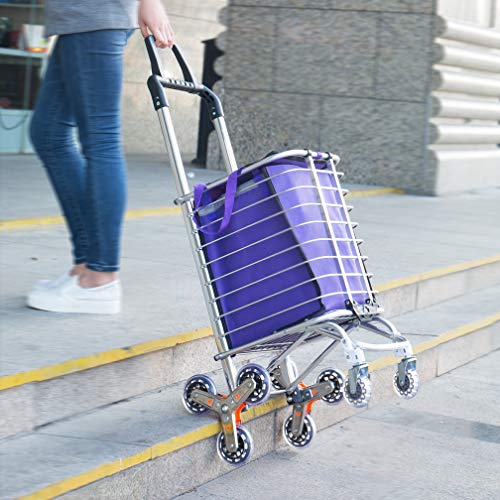 BAOYOUNI Carro de la Compra 8 Ruedas Carrito Plegable para Subir Escaleras, con Bolsa Oxford Desmontable, 35 Litros, Marco de Aluminio, Uso para Ropa de Mercado, Supermercato, Picnic, Campeggio, Viola